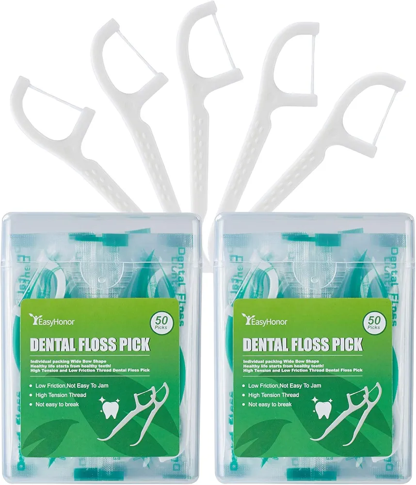 Dental Floss Picks, 2 Travel Floss Cases,100 Counts,Each Individually Wrapped, Dental Flossers,Floss Sticks,Tooth Floss,Dental Sticks,Teeth Flossers Picks, Gift 1 Mini Toothpick Box.