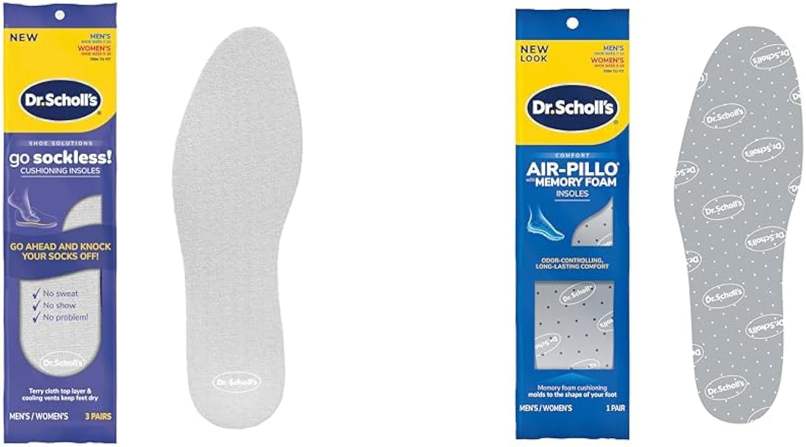 Dr. Scholl's Go Sockless! Cushioning Insoles, Unisex, 3 Pairs, Trim to Fit Inserts