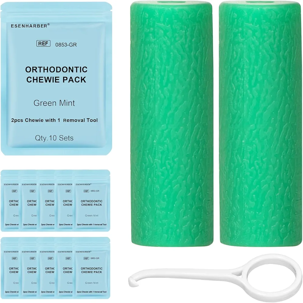 20-Pack of Aligner Chewies for Invisalign with Remover Tool - Each Resealable Pouch Contains 2 Chewies and an Aligner Removal Tool for Retainer and Orthodontic Care (Green Mint)