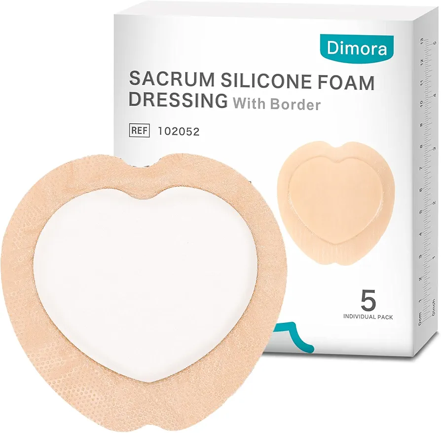 Dimora Wound Dressing Sacrum Foam Bandages Silicone Adhesive Border 7"x7" Waterproof Sacral Pads Absorbent Breathable Bed Sore Pressure Dressing