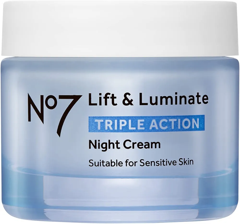 No7 Lift & Luminate Triple Action Night Cream - Anti Wrinkle, Collagen Peptide Brightening Cream - Skin Firming Hyaluronic Acid & Hibiscus + Hyperpigmentation Vitamin C Face Cream (50ml)