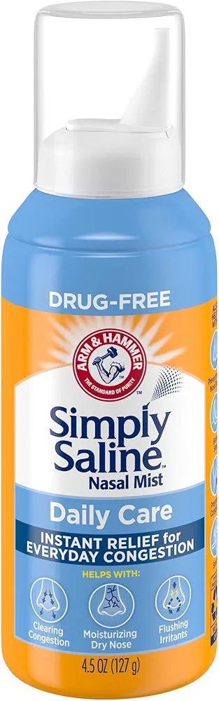 ARM & HAMMER Simply Saline Nasal Care Daily Mist 4.5oz – Instant Relief for Every Day Congestion – One 4.5oz Bottle