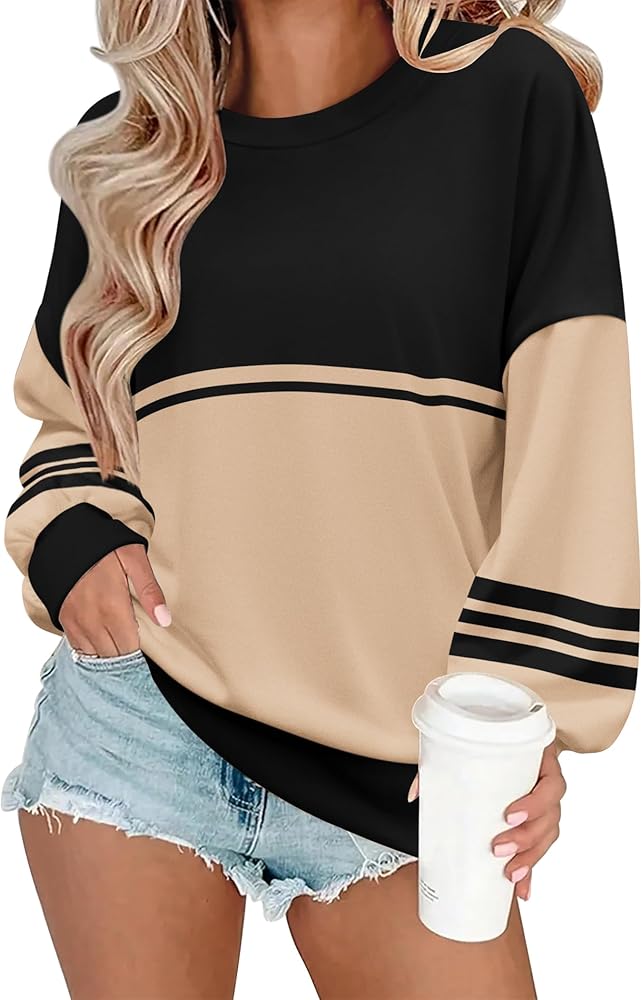 Zeagoo Women Crewneck Sweatshirts Pullover Tops Long Sleeve Shirts Loose Fit Tops Casual Fall Outfits Y2K Clothes 2024