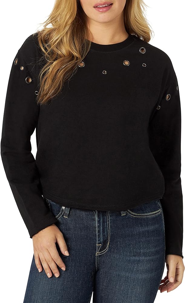 Rock & Republic Womens Grommet Cropped Crew Neck Sweatshirt