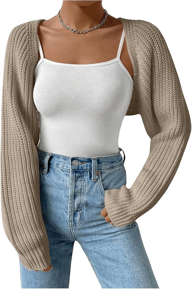 Women's Cropped Cardigan Sweaters Long Sleeve Open Front Bolero Shrugs Casual Knit Tops