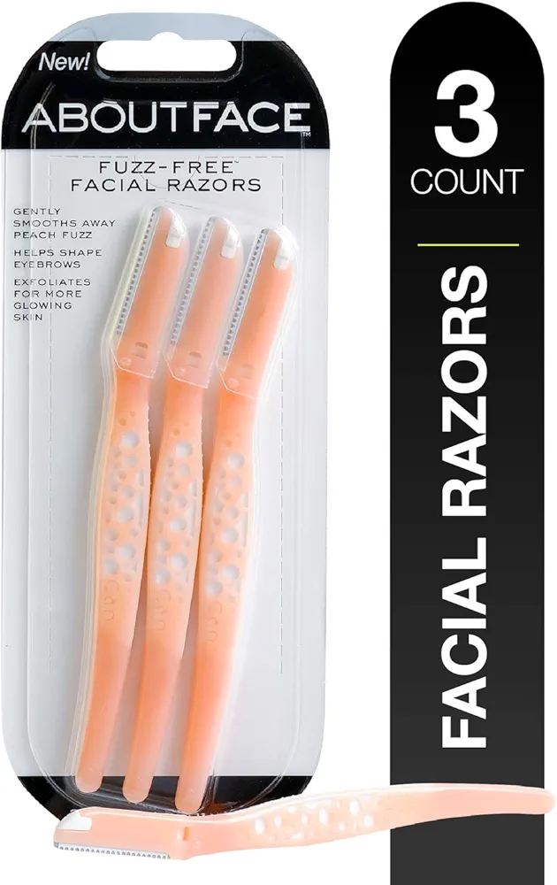 About Face Fuzz-Free Facial Razors for Shaving & Exfoliating - Includes 3 Beauty Groomers - For Face, Lips & Eyebrows