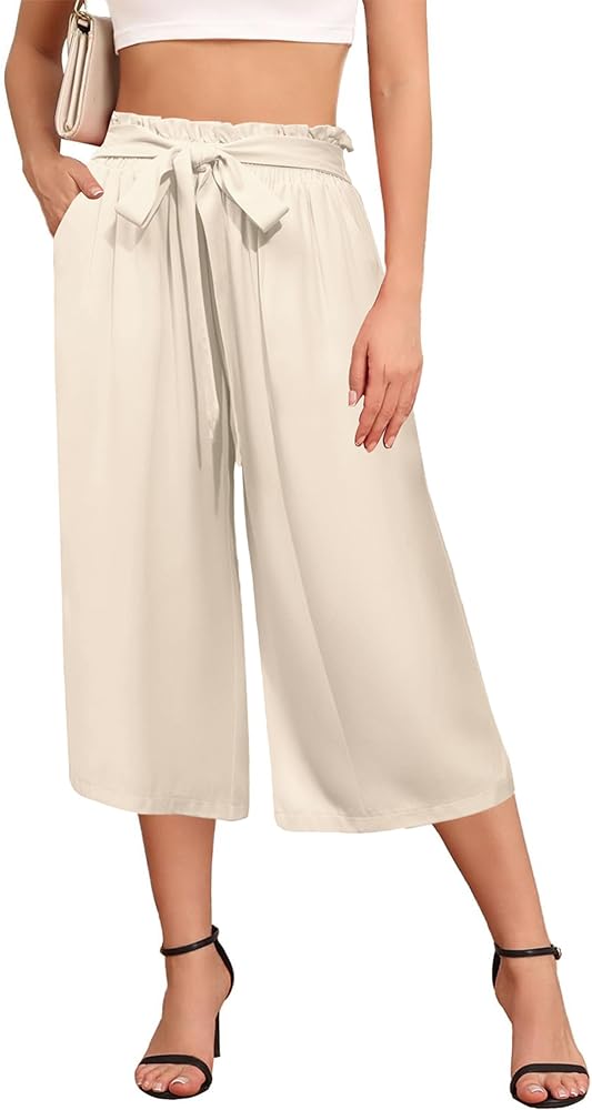 CXXQ Women's Wide Leg Capri Pants High Waisted Crop Palazzo Pants Summer Loose Casual Capris with Pockets