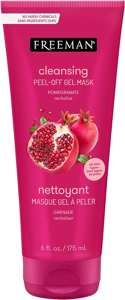 Freeman Cleansing Pomegranate Peel-Off Gel Facial Mask, Shrinks Pores, Purifies Skin, Made With 8 Different Antioxidants, Protects Skin, Cruelty-Free Skincare, 6 fl. oz./175 mL Tubes, 1 Count