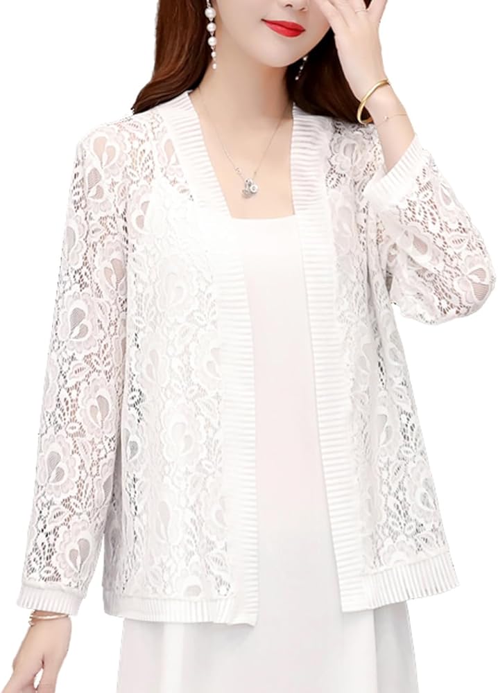 Femiserah Women's Long Sleeve Open Front Floral Lace Mesh Cardigan