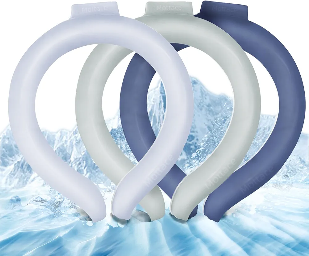 Neck Cooling Tube Ice Ring Neck Cooler Wearable Cooling Neck Wraps for Summer Heat Body Cooling Products Relief for Hot Flashes(Blue+Grey+Navy,M)