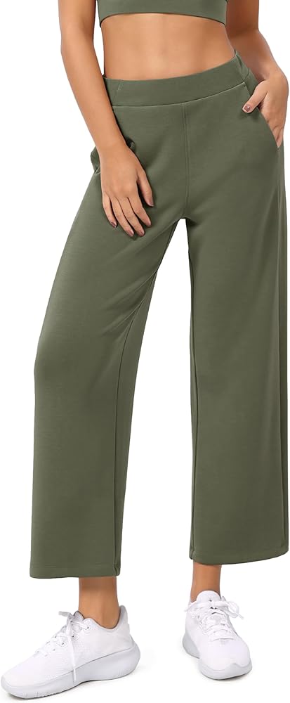 ODODOS Women's Modal Soft Relaxed Cropped Pants High Waist Casual Wide Leg Pants with Pockets - 25" Inseam