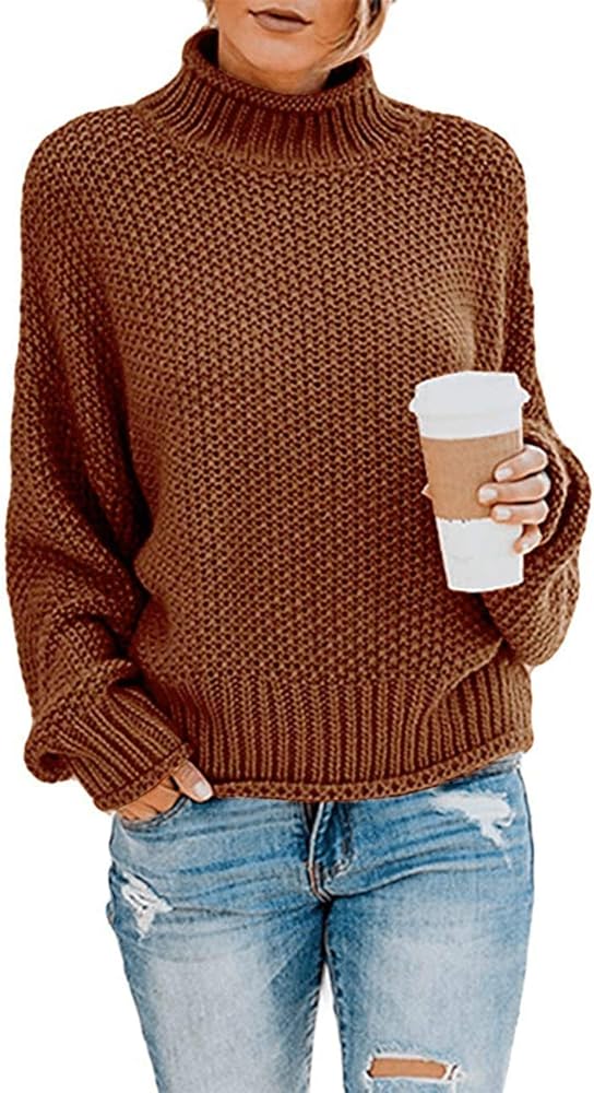 kayamiya Women's Turtleneck Sweaters Slouchy Batwing Sleeve Chunky Knit Oversized Pullover Tops