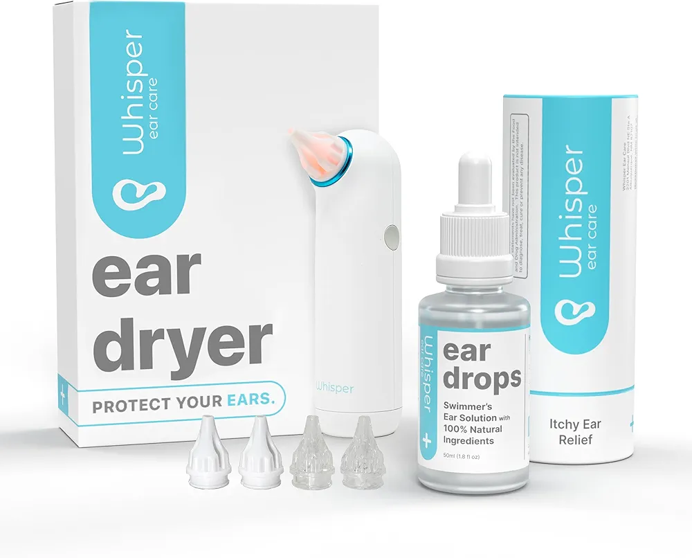 Whisper Complete Ear Care Kit | Includes Whisper Ear Dryer & All-Natural Ear Drops for Swimmer's Ear