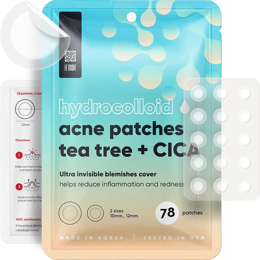 LE GUSHE K-BEAUTY Pimple Patches for Face (78 dots) - Hydrocolloid Acne Patch for Zits and Blemishes - Invisible Blemish Patches | Spot Cover Stickers for Glowing Skin | Korean Skin Care