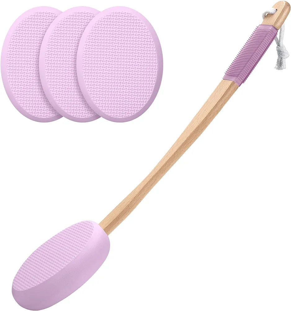 AmazerBath Lotion Applicator for Back, Feet, 4 Replaceable Pads with 1 Long Handled, Back Sunscreen Applicator for Elderly, Women, Apply Cream Medicine Skin Cream Moisturizer Sunscreen Tanner, Purple