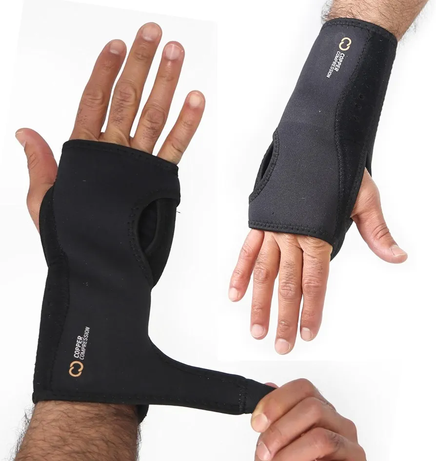 Copper Compression Night Time Wrist Orthopedic Brace - Copper Infused Carpal Tunnel Wrist Support Sleeve. Breathable, Comfortable Sleep Splint for Arthritis, Tendonitis, RSI, Sprains (Black/Pink)