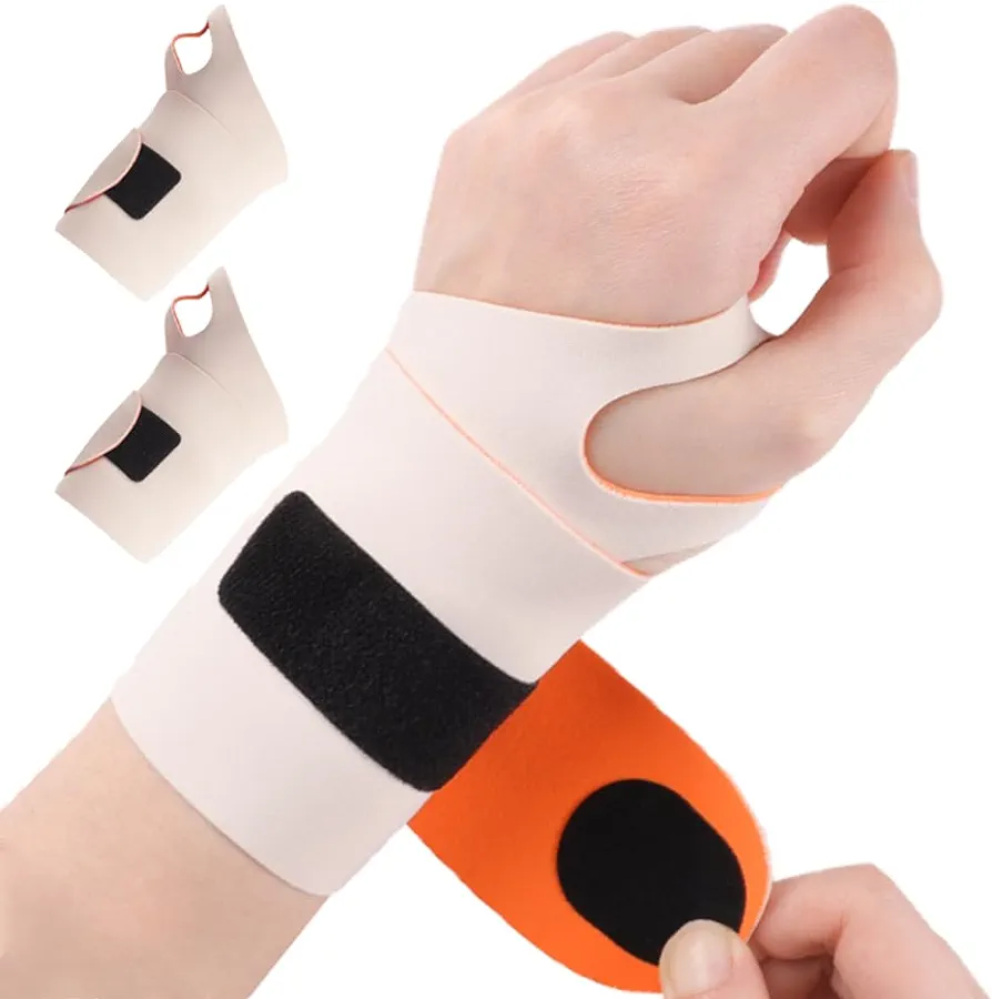 Ultra Thin Wrist Brace (2Pcs), Elastic Wrist Wrap Support for Carpal Tunnel, TFCC Tear, Tendonitis, Arthritis, Pain Relief, Wrist Compression Strap for Fitness, Sports, Tennis, Fit Both Hands (Skin)