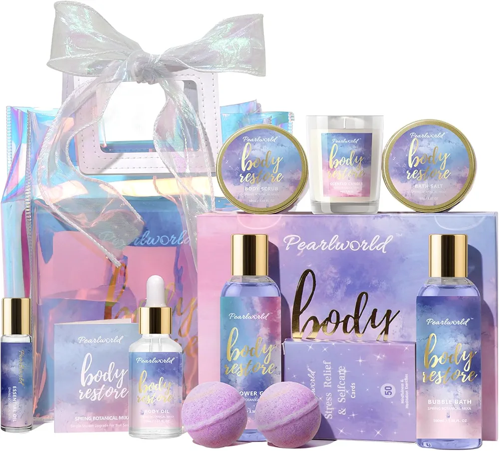 PEARLWORLD Spa Gift Set for Women, Gift Box for Women, Bath and Body Lotion Gift Basket for Teen Girls, 12 Piece Home Spa Set