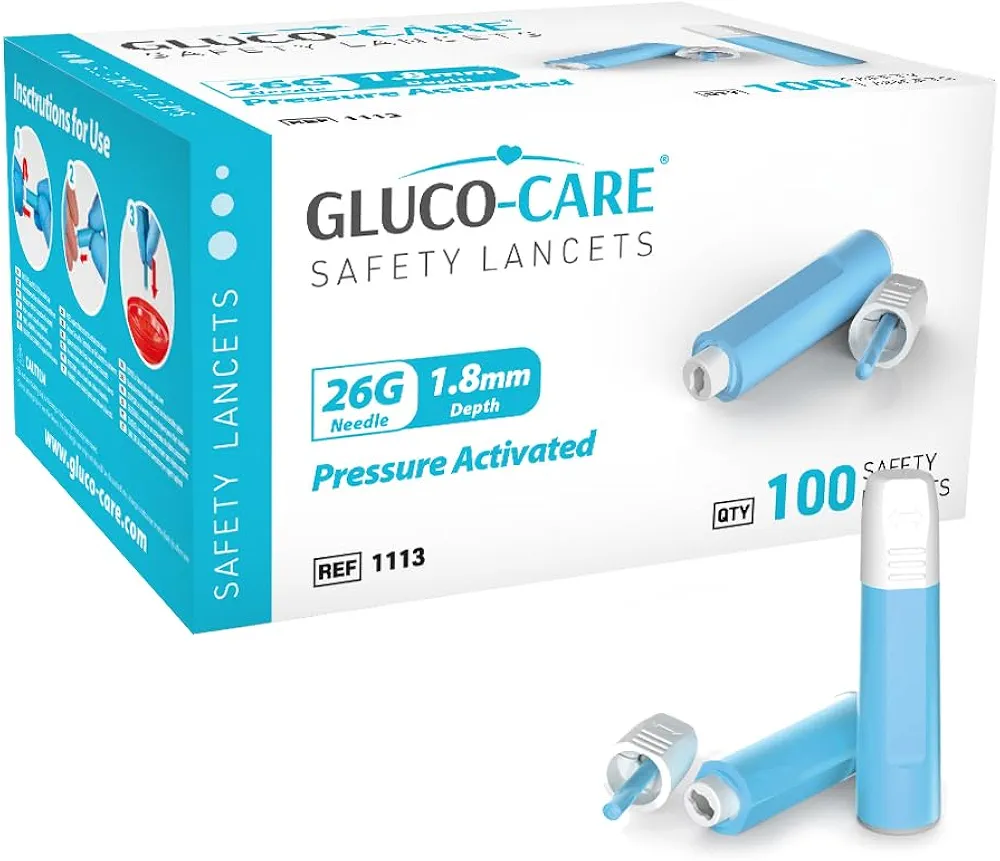 Safety Lancets, Contact-Activated, 26Gx 1.8mm, Pre-loaded, Sterile, Box of 100