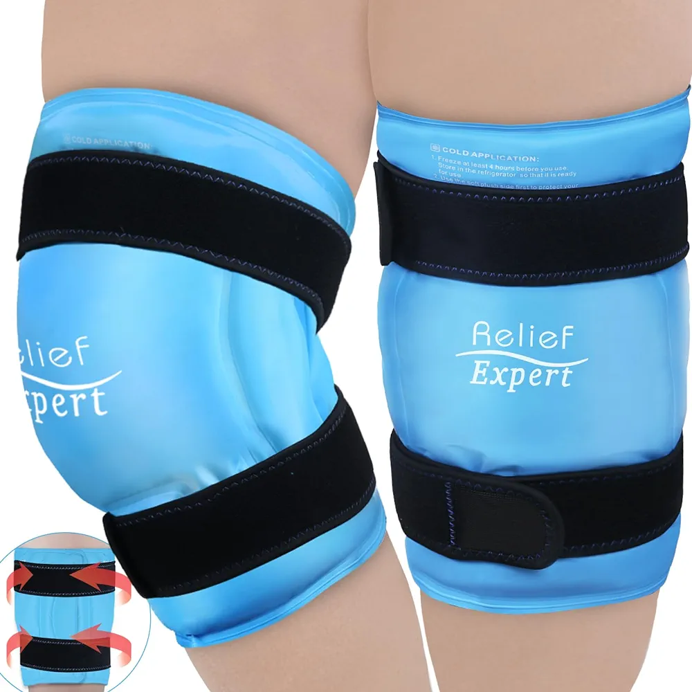 Relief Expert 20" XXXL Reusable Ice Packs for Knees Pain Relief, Cold Compress Gel Cold Packs for Injuries, Knee Ice Pack Wrap Around Entire Knee After Surgery, Swelling, Arthritis, 2 Packs