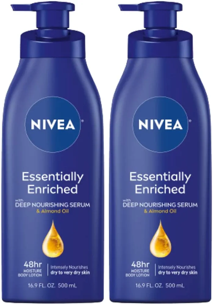 NIVEA Essentially Enriched Body Lotion for Dry Skin, Pack of 2, 16.9 Fl Oz Pump Bottles