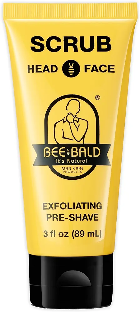 BEE BALD SCRUB Exfoliating Pre-Shave deep cleans & removes pore clogging dirt, oil & dry, flaky skin. Prepares skin for a ‘super close shave’ leaving it ‘smoother than a baby's behind' 3 Fl Oz