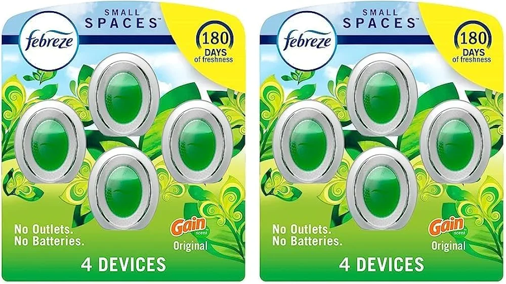 Febreze Small Spaces, Plug in Air Freshener Alternative for Home, Gain Original Scent, Odor Fighter for Strong Odor (4 Count) (Pack of 2) Multicolor