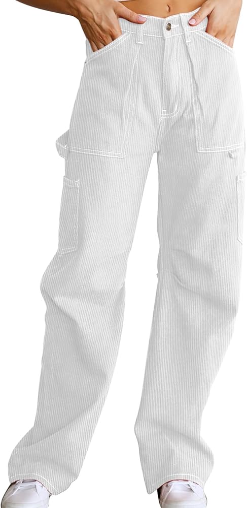 Dokotoo Cargo Long Pants Women 2024 Wide Leg High Waisted with Pockets Casual Pants