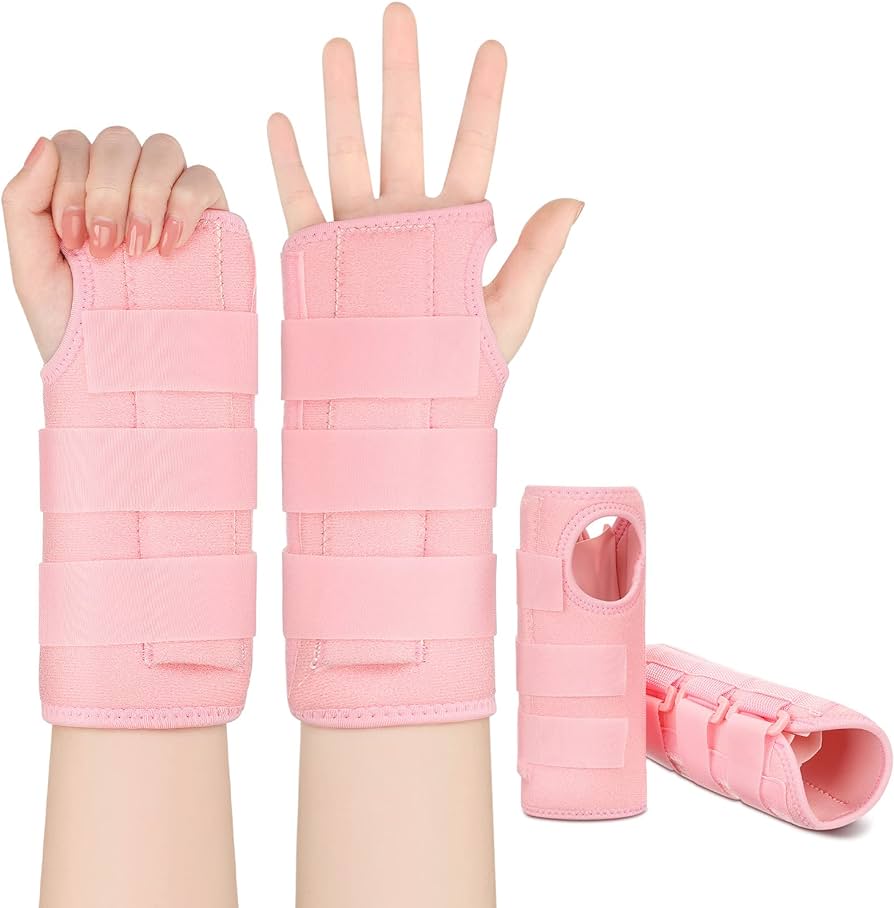 SATINIOR 2 Pieces Carpal Tunnel Wrist Brace Support Removable Metal Wrist Splint for Women Men, Three Adjustable Compression Straps for Tendinitis Sports Injuries Pain Relief