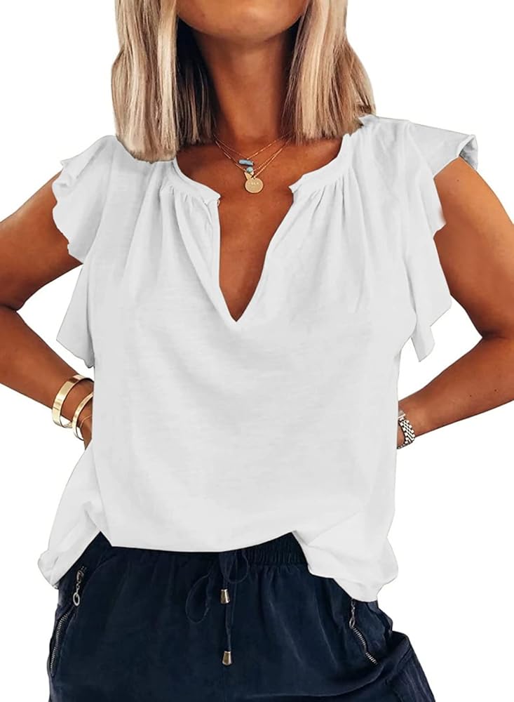 Ebifin Womens Plus Size Tank Tops V Neck Ruffle Sleeve Summer Casual Loose Blouses Tee Shirts