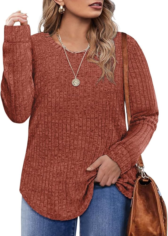 CARCOS Plus Size Tops for Women Long Sleeve Raglan V Neck T Shirts Tunic Fall Blouse Xl-5Xl 14W -28W