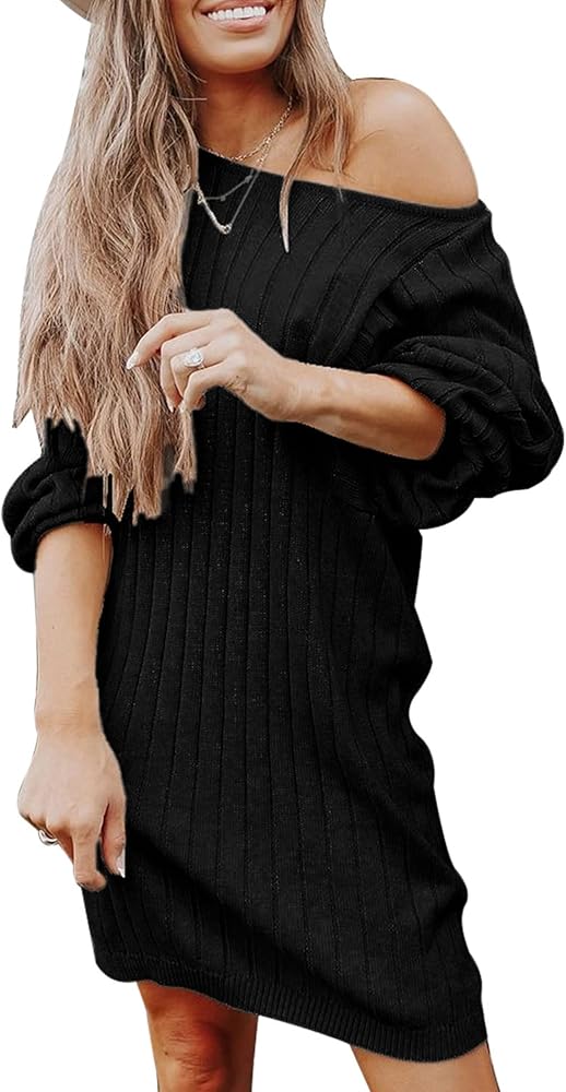 PRETTYGARDEN Women's Pullover Sweater Dresses Casual Long Sleeve Ribbed Knit Crewneck Loose Oversized Sweaters