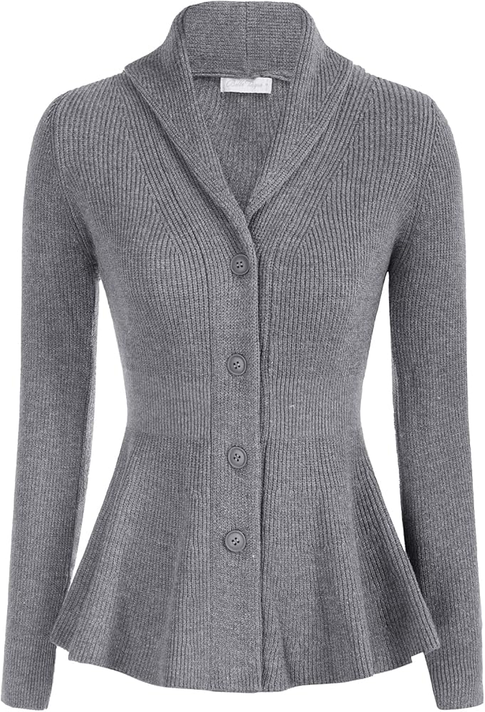 Belle Poque Women Vintage Cardigan Sweater Shawl Lapel Button Down Sweater Outwear Coat