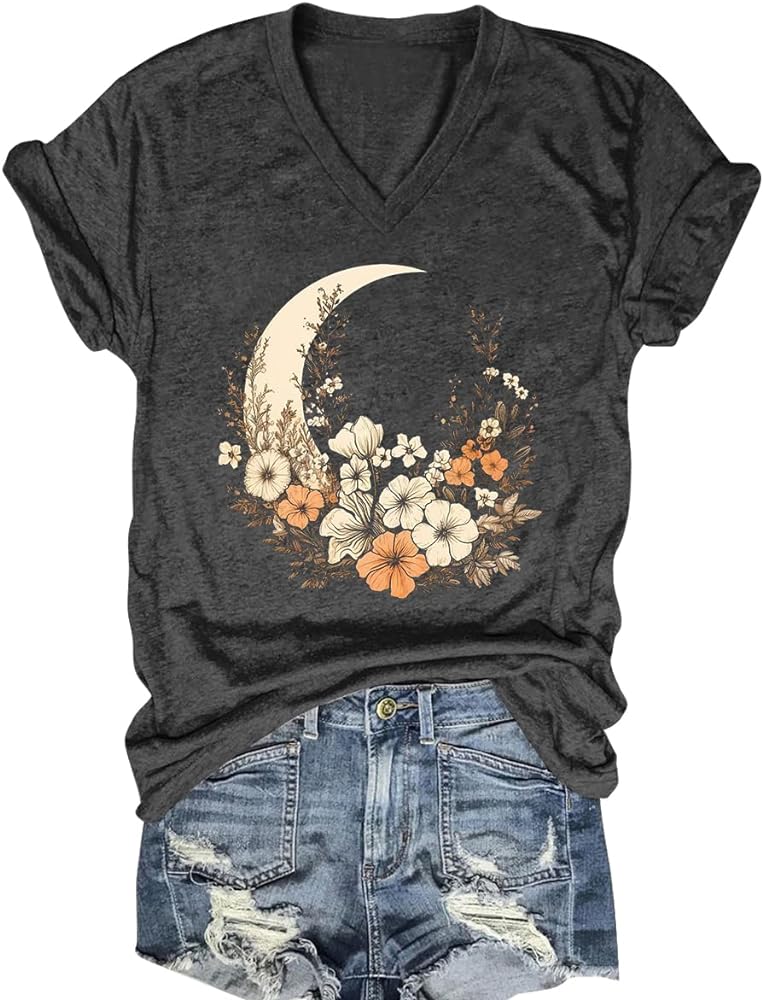 Women V Neck Sunflower Graphic Shirt Cute Dandelion Teen Girls Tee Tops Short Sleeve Cowgirls Casual T Shirts