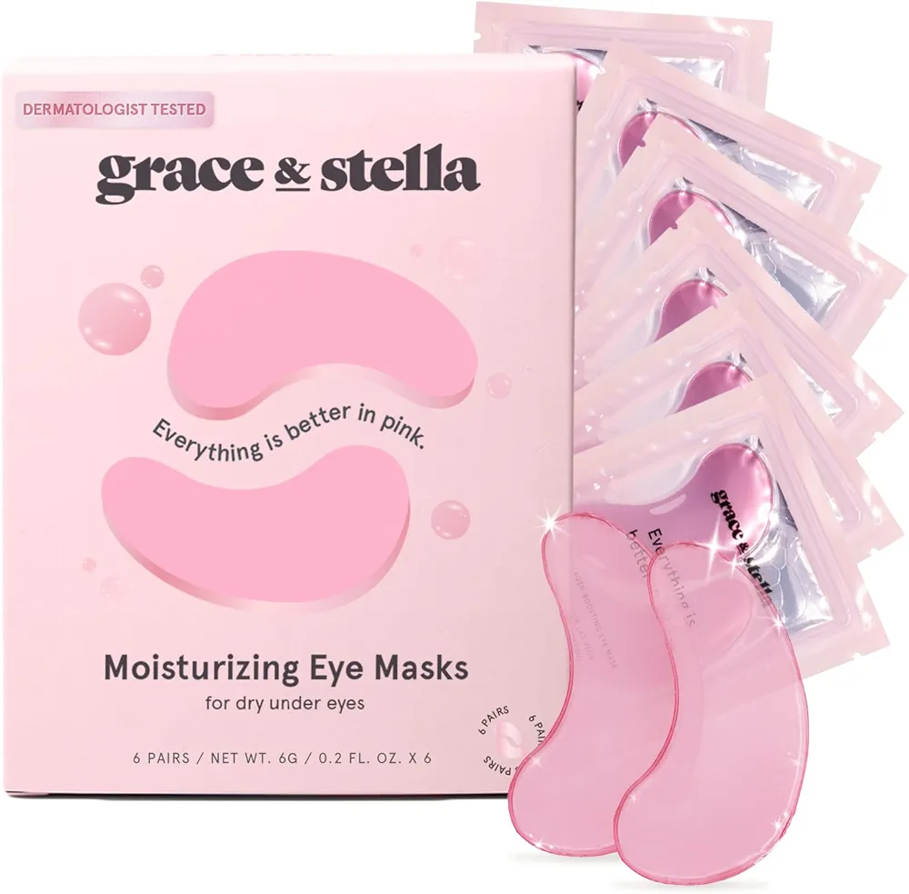 grace & stella Award Winning Under Eye Mask (Pink, 6 Pairs) Reduce Dark Circles, Puffy Eyes, Undereye Bags, Wrinkles - Gel Under Eye Patches - Gifts for Mom - Vegan Cruelty-Free Self Care