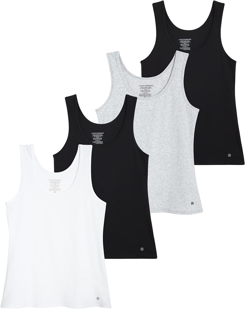 Lucky Brand Women's Tank Top - 4 Pack Stretch Cotton Scoop Neck Sleeveless T-Shirt (S-XL)