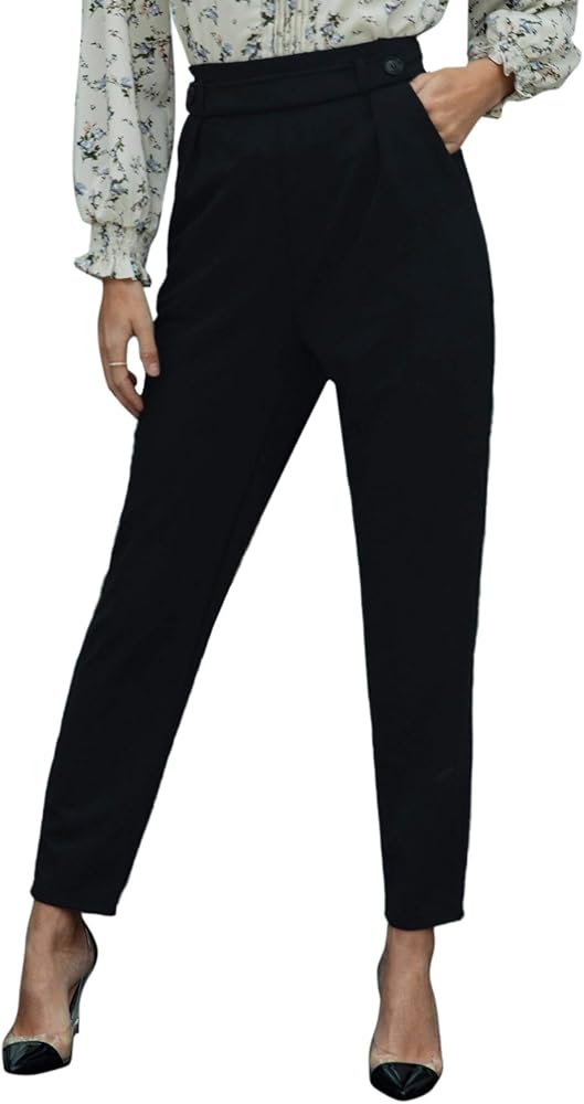 SweatyRocks Women's Casual Skinny Leggings Stretchy High Waisted Work Pants Solid Black Medium