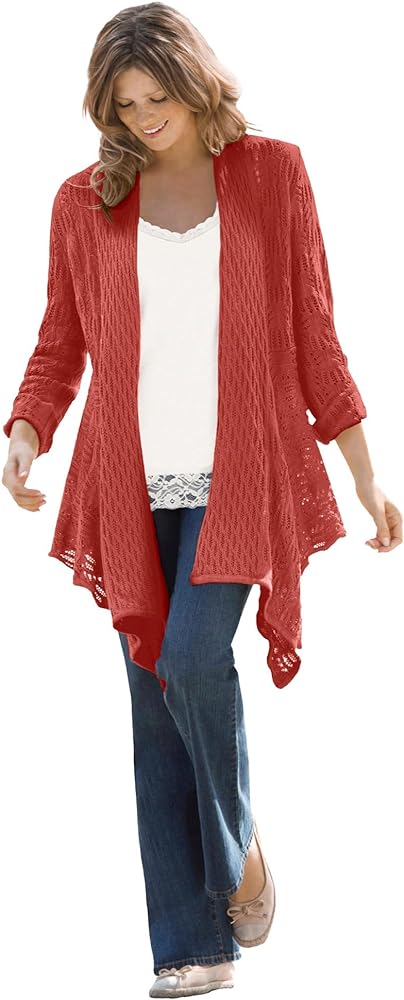 Woman Within Women's Plus Size Open Front Pointelle Cardigan