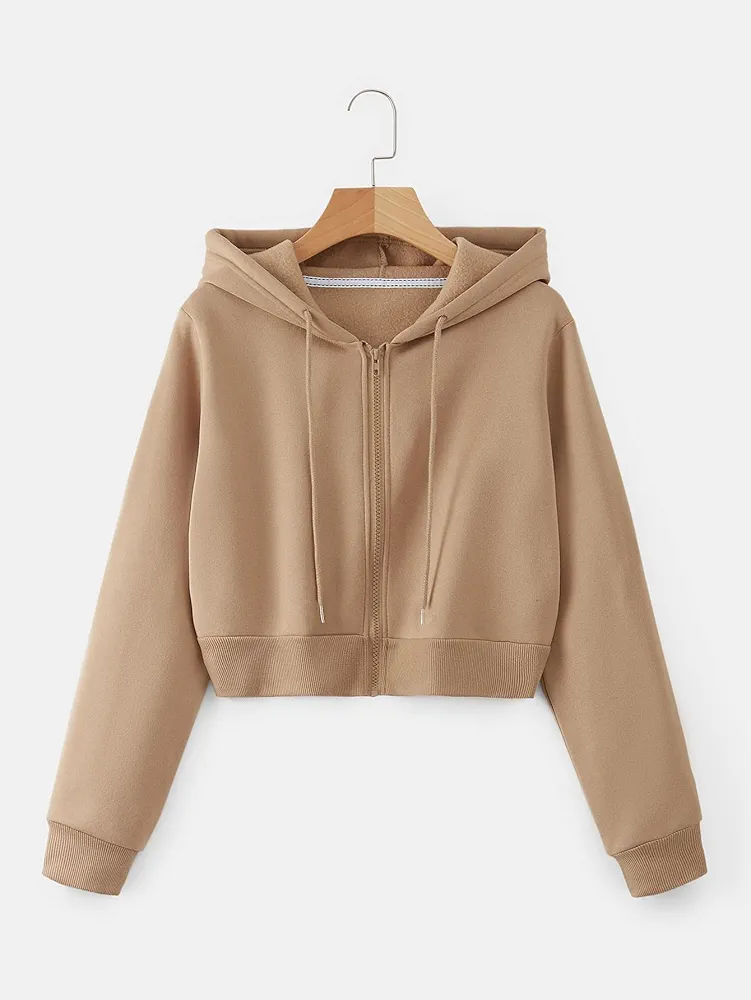 Women's Sweatshirt Sweatshirts Hoodies Zip Up Drawstring Thermal Hoodie Warmth Beautiful Lovely Fashionable (Color : Khaki, Size : Large)