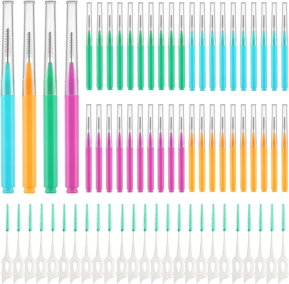 Interdental Brush, 100Pcs Soft Braces Brush Set, 40Pcs Tooth Flossing Head for Oral Hygiene Tooth Cleaning with 60pcs Disposable Braces Flossers Tooth Cleaning Tool (Stylish Colors,Multiple Sizes)