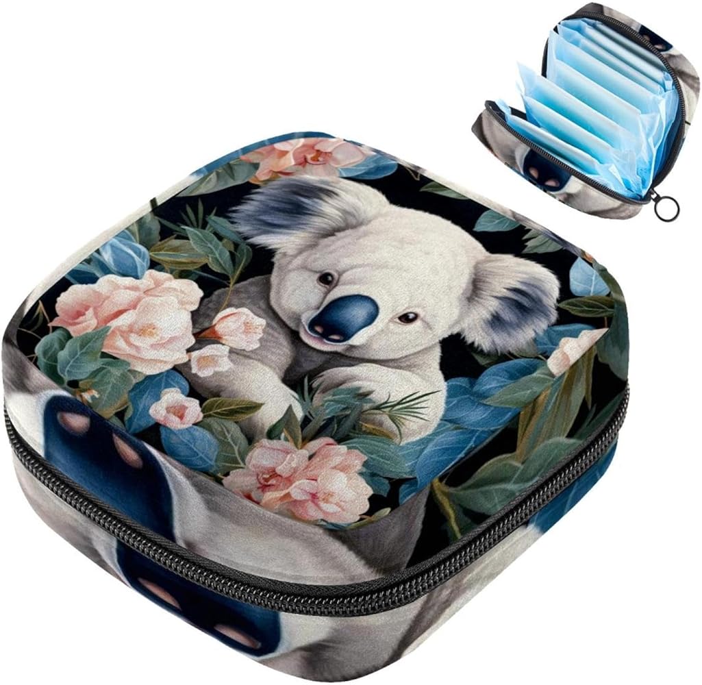 Koala Sanitary Napkin Storage Bags Period Bag for Teen Girls Pad Bags for Period for School Sanitary Pouch for Feminine Products Koala Sanitary Pad Storage Bag with Zipper for Teen Girls Women Ladies,