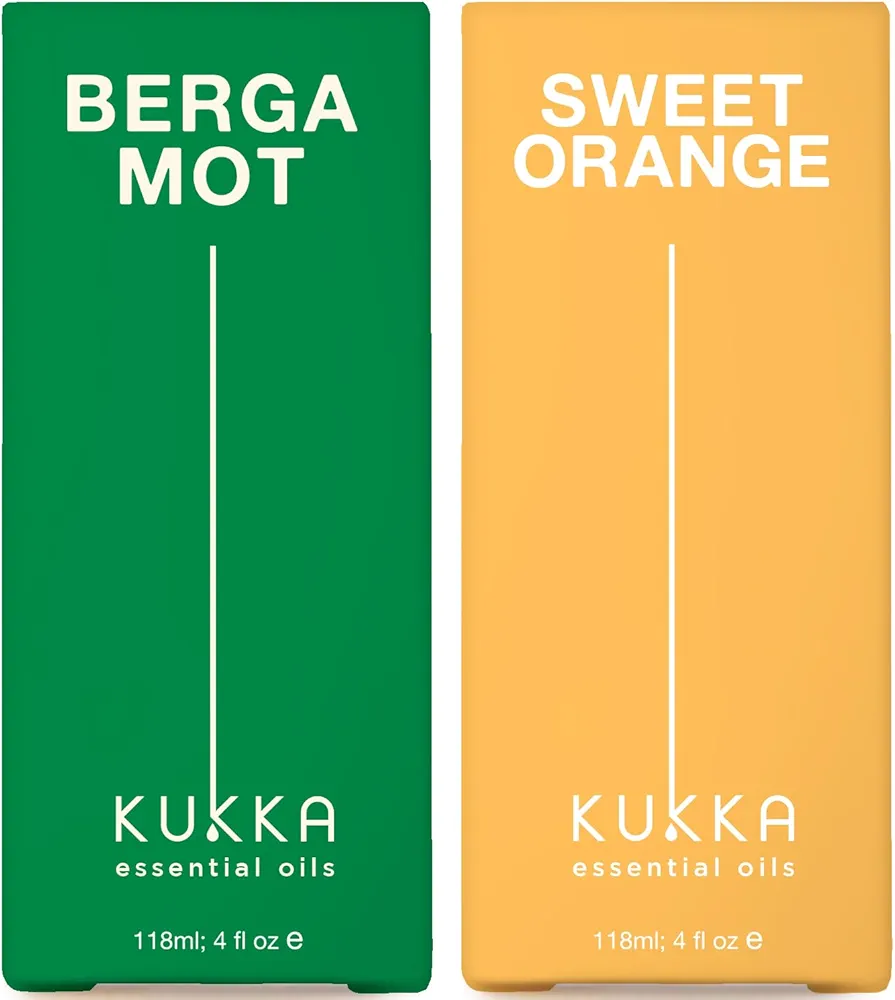 Bergamot Essential Oil for Diffuser & Orange Essential Oil for Diffuser Set - 100% Natural Aromatherapy Grade Essential Oils Set - 2x4 fl oz - Kukka