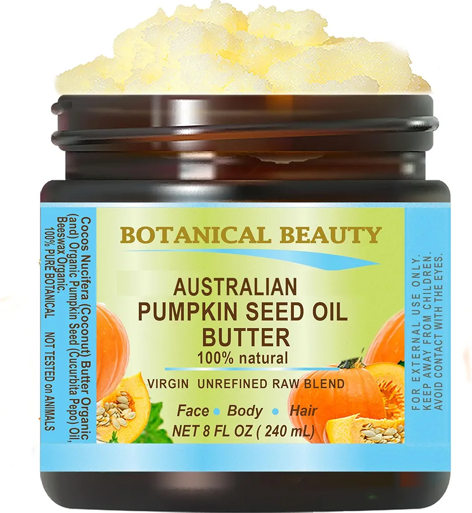 Botanical Beauty' PUMPKIN SEED OIL BUTTER Australian Natural VIRGIN UNREFINED RAW for Face, Skin, Damaged Hair, Lip, Nails 8 Fl.oz.- 240 ml