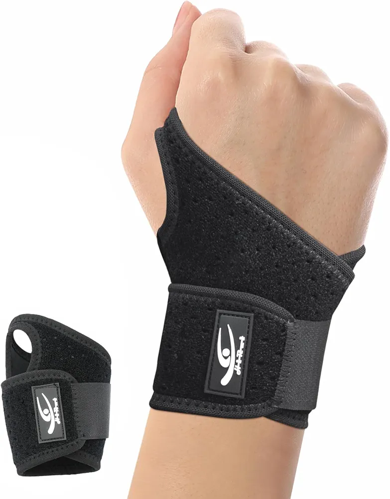 HiRui Wrist Brace Wrist Wraps, Compression Wrist Straps Wrist Support for Workout, Tendonitis, Recovery, Carpal Tunnel Arthritis, Pain Relief - Adjustable (Medium, Black-Right Hand)