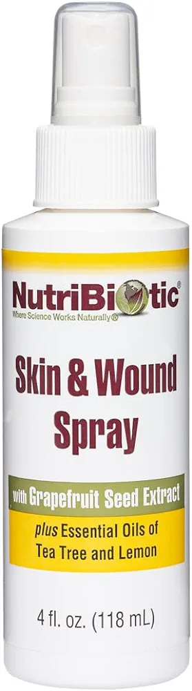 NutriBiotic Skin & Wound Spray with GSE, 4 Fl Oz | Grapefruit Seed Extract Plus Tea Tree & Lemon Essential Oils | Helps Support Healthy Skin Tissue & Flush Irritants from Minor Wounds | Non-Medicated