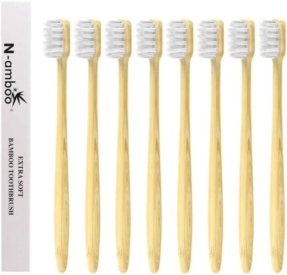 Super Soft Toothbrush Bamoo Toothbrush 10000 Nano Bristles White Extra Soft Bristles Pack of 8