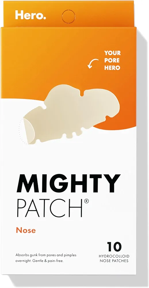 Mighty Patches for nose pores from Hero Cosmetics - XL Hydrocolloid Pimples, Zits and Oil - Dermatologist-Approved Overnight pore Strips to Absorb Acne nose Gunk (10 Count)