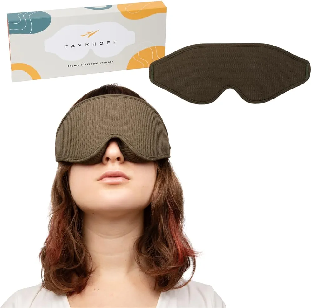 Premium Fabric Sleep Mask - 100% Light Blocking Eye Mask with 3D Contour Comfort Designed for a Comfortable Sleep - Fits Men and Women - Ideal for Travel (Dark Olive)