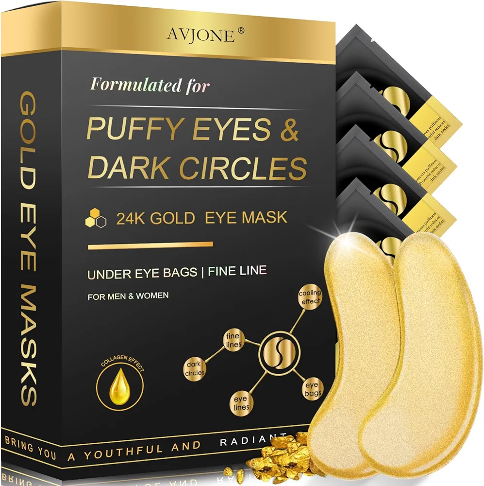 AVJONE 24K Gold Eye Mask -30 Pairs- Puffy Eyes and Dark Circles Treatments – Relieve Pressure and Reduce Wrinkles, Revitalize and Refresh Your Skin