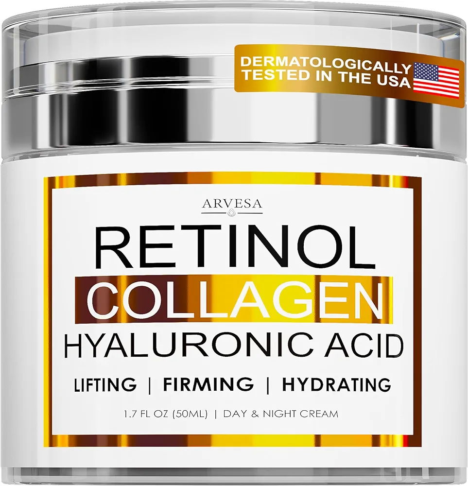 Retinol Cream for Face - Facial Moisturizer with Collagen Cream and Hyaluronic Acid - Anti Aging Face Cream - Day and Night Face Lotion for Women and Men - Hydrating Wrinkle Cream for Face